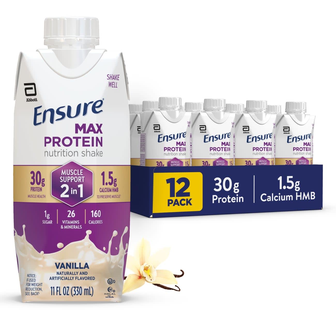 Ensure Max Protein 2-in-1 Vanilla, 30g High Protein, HMB 12 pack