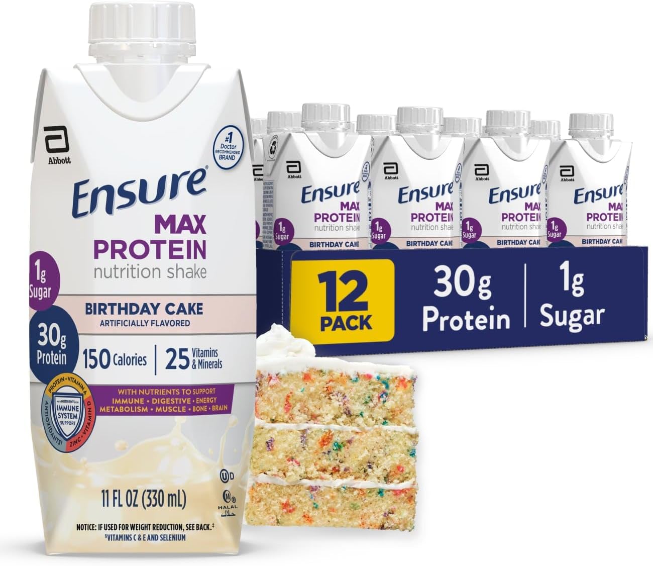 Ensure Max Protein Birthday Cake Shake, 30g High Protein, 12 Pack