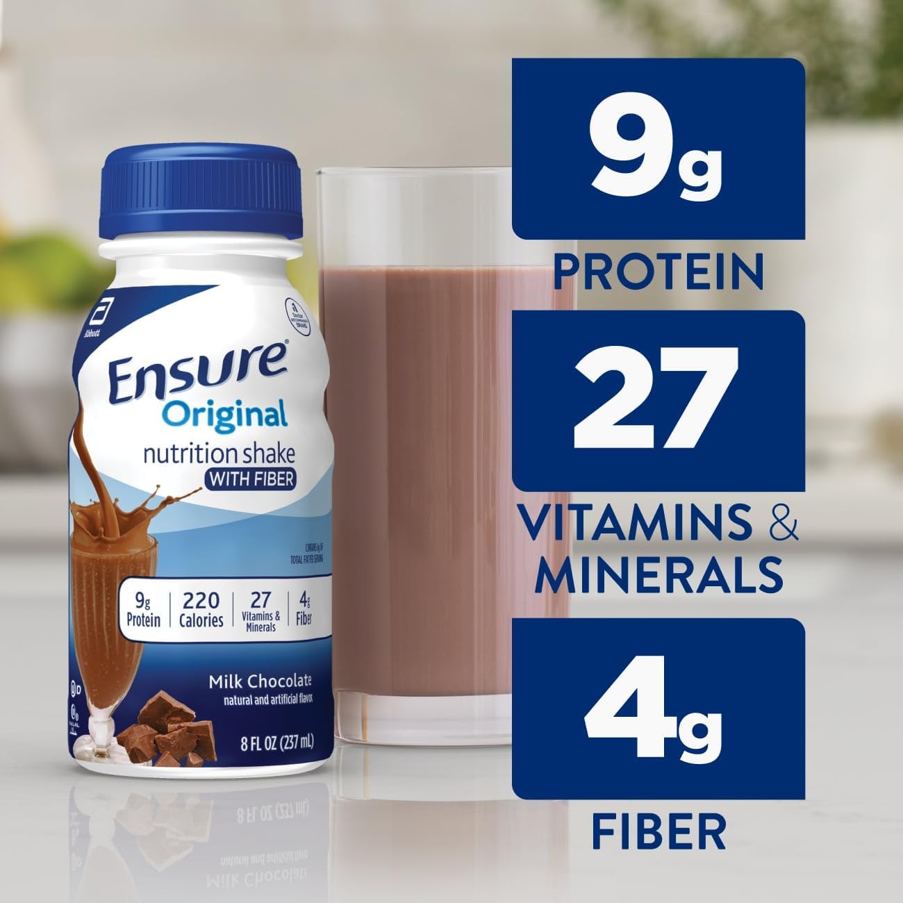 Ensure Original Milk Chocolate Nutrition Shake With Fiber, 24 Pack