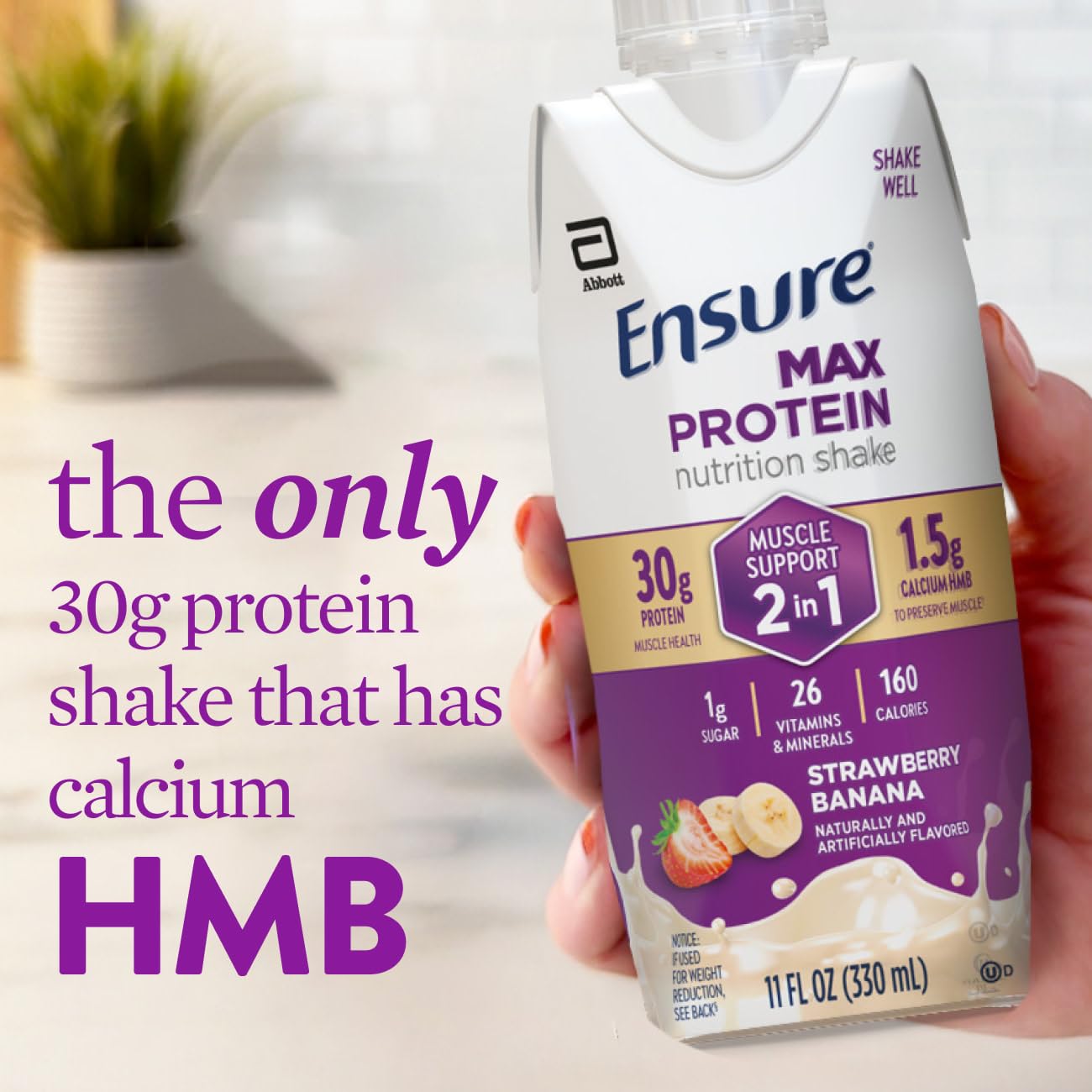 Ensure Max Protein 2-in-1 Strawberry Banana, 30g High Protein, HMB 12 pack