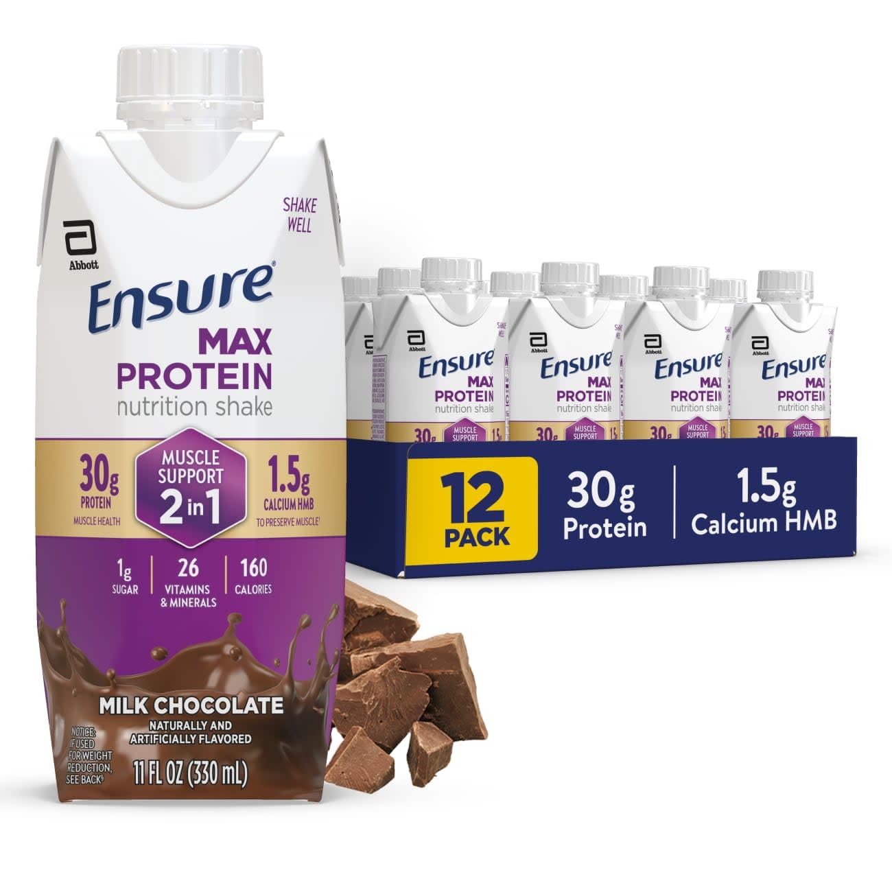 Ensure Max Protein 2-in-1 Milk Chocolate, 30g High Protein, HMB 12 pack