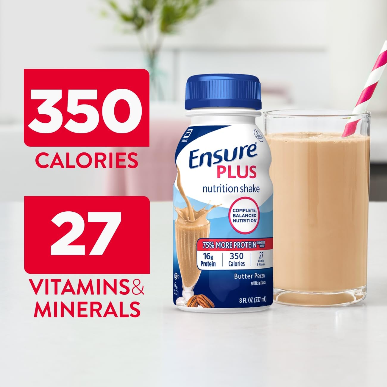 Ensure Plus Butter Pecan Nutrition Shake | Meal Replacement Shake | Ready To Drink | 16g Protein and 27 Vitamins and Minerals | 8 fl oz - 24 Pack