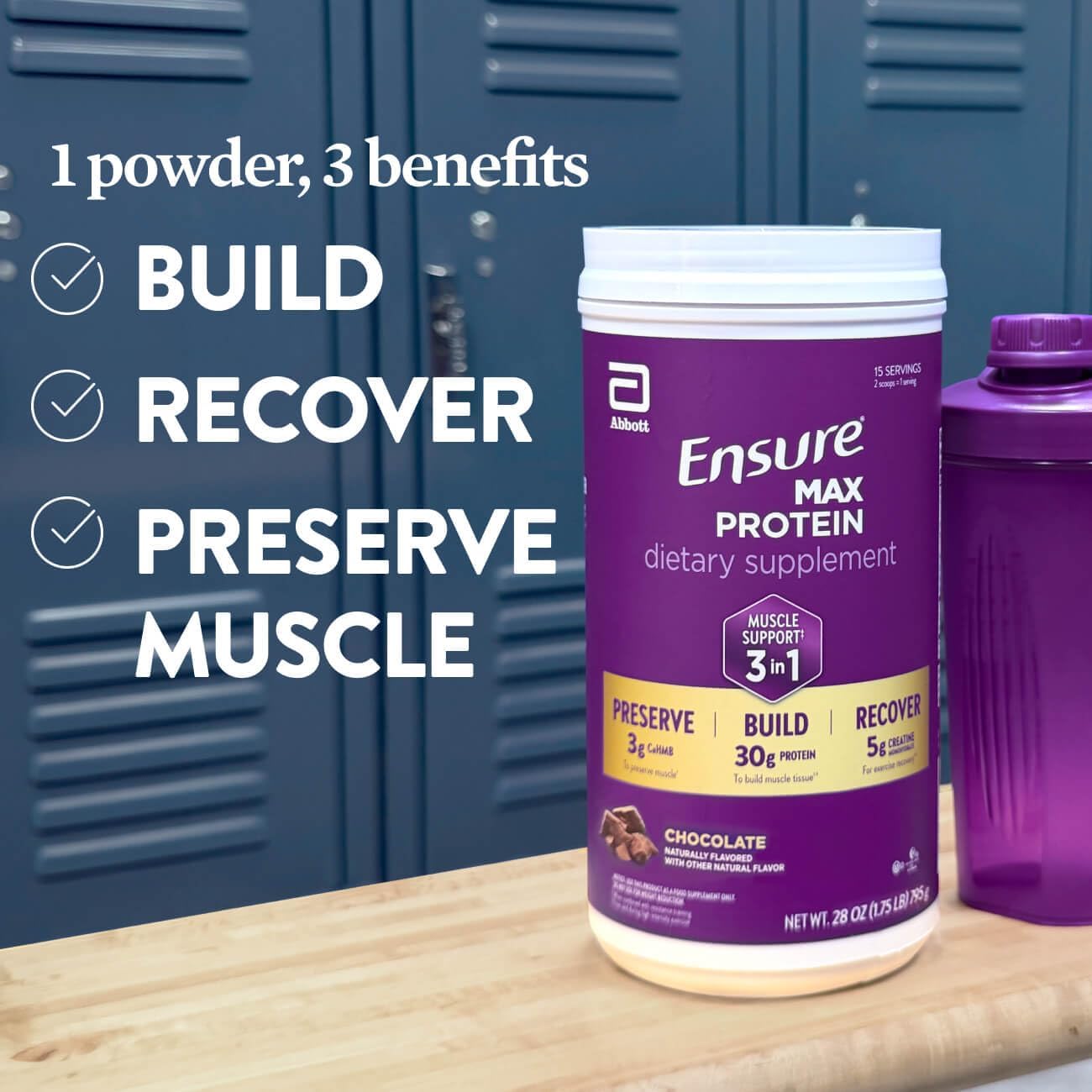 Ensure Max Protein 3-in-1, Chocolate Powder, 30g Protein, Creatine, 2 Pack