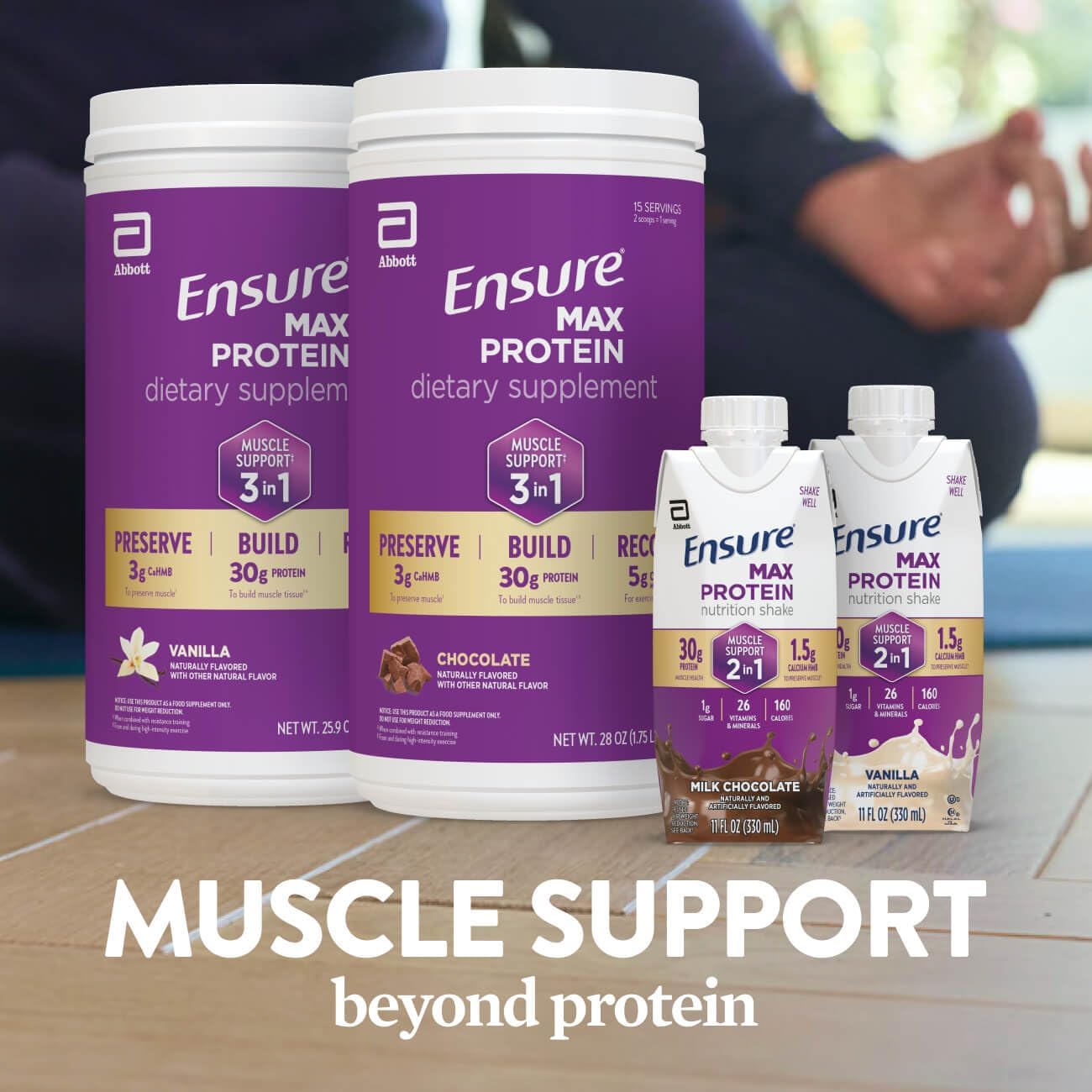 Ensure Max Protein 3-in-1, Chocolate Powder, 30g Protein, Creatine, 2 Pack