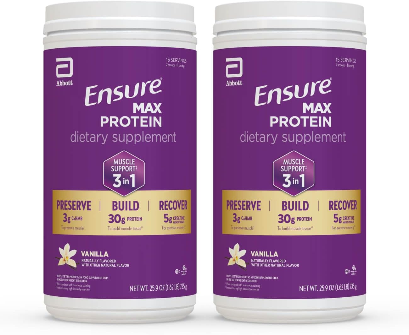 Ensure Max Protein 3-in-1, Vanilla Powder, 30g Protein, Creatine, 2 Pack