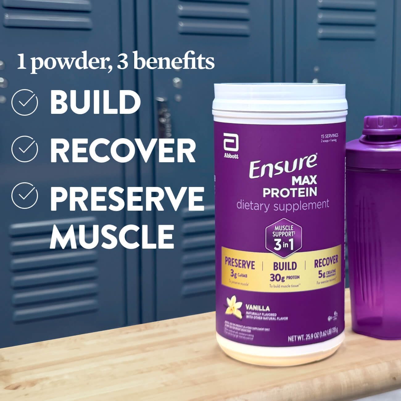 Ensure Max Protein 3-in-1, Vanilla Powder, 30g Protein, Creatine, 2 Pack