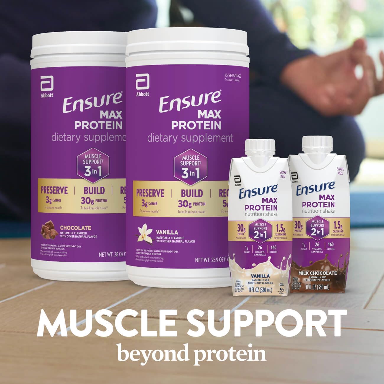 Ensure Max Protein 3-in-1, Vanilla Powder, 30g Protein, Creatine, 2 Pack