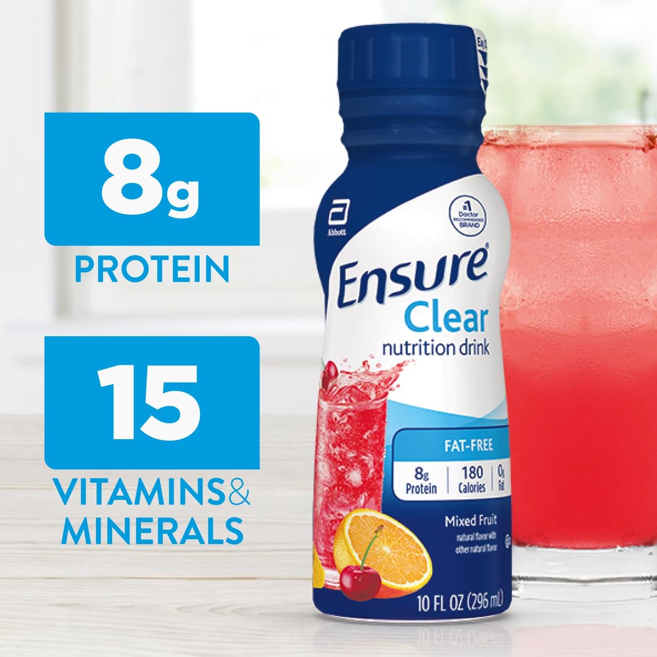 Ensure Clear Mixed Fruit Nutritional Drink | 8g Protein, 15 Vitamins & Minerals | Fat-Free | Ready to-Drink | Refreshing Taste | 10 fl oz, 12 Pack
