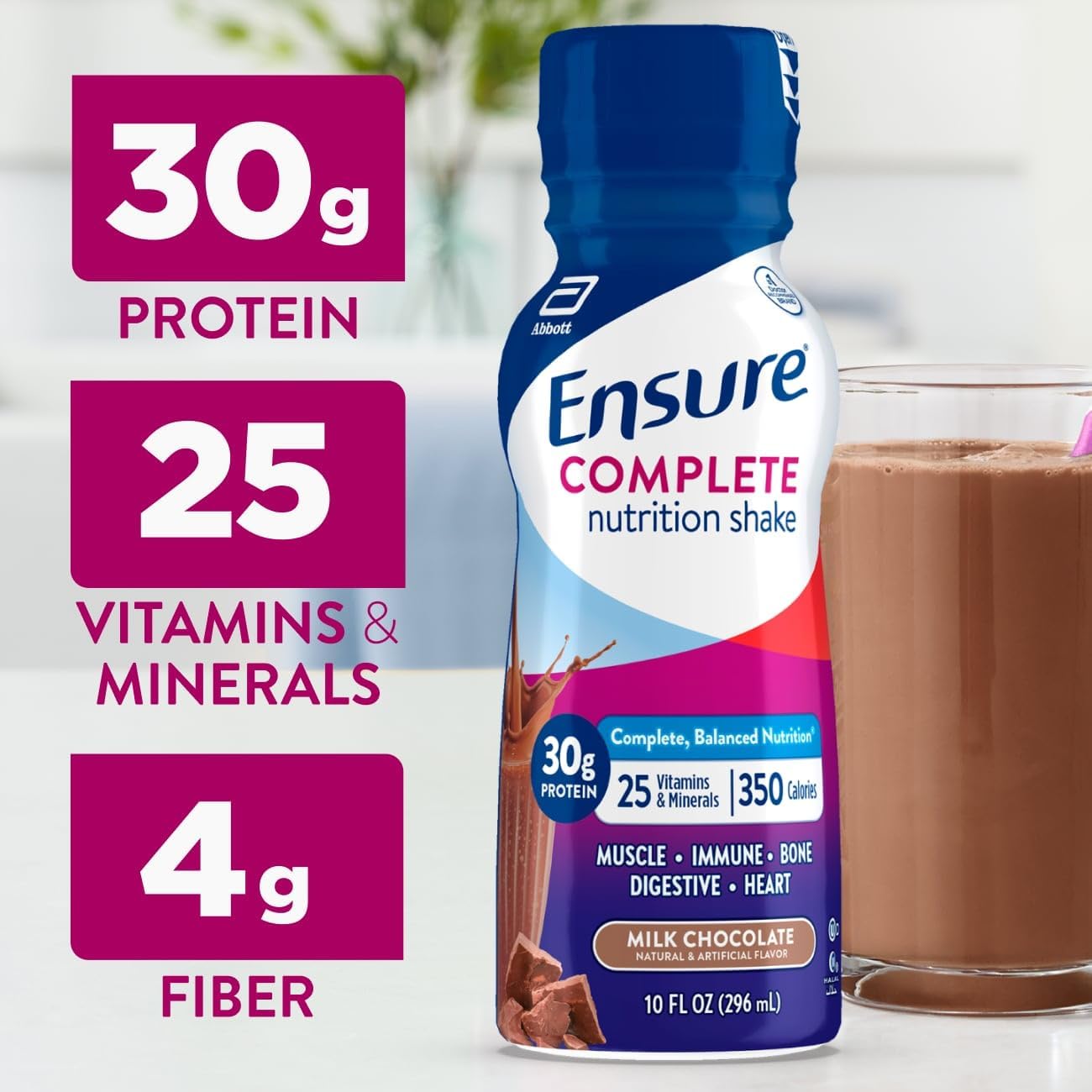 Ensure COMPLETE Chocolate Nutrition Shake, Balanced Meal Replacement, 24pk