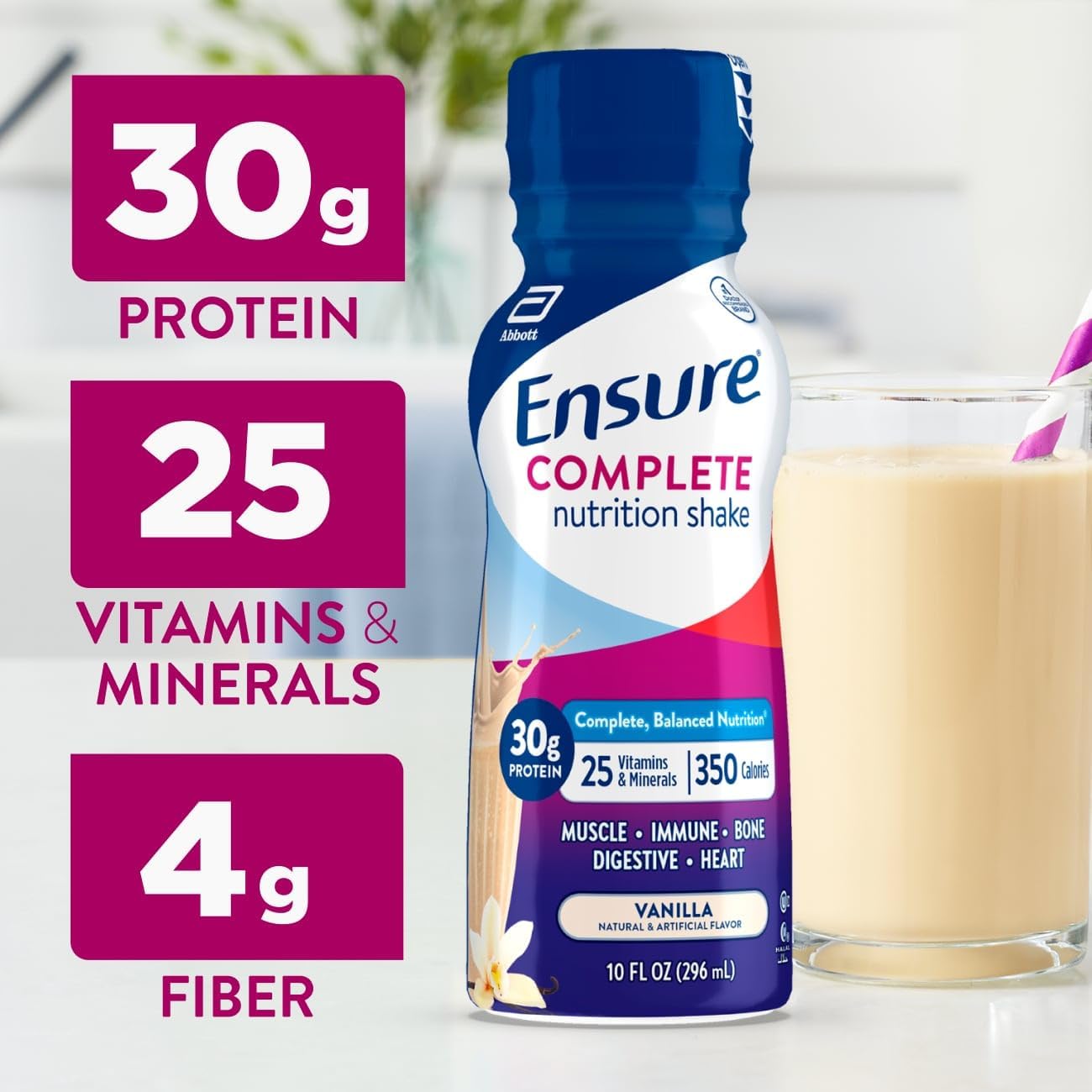 Ensure COMPLETE Vanilla Nutrition Shake, Balanced Meal Replacement, 24pk
