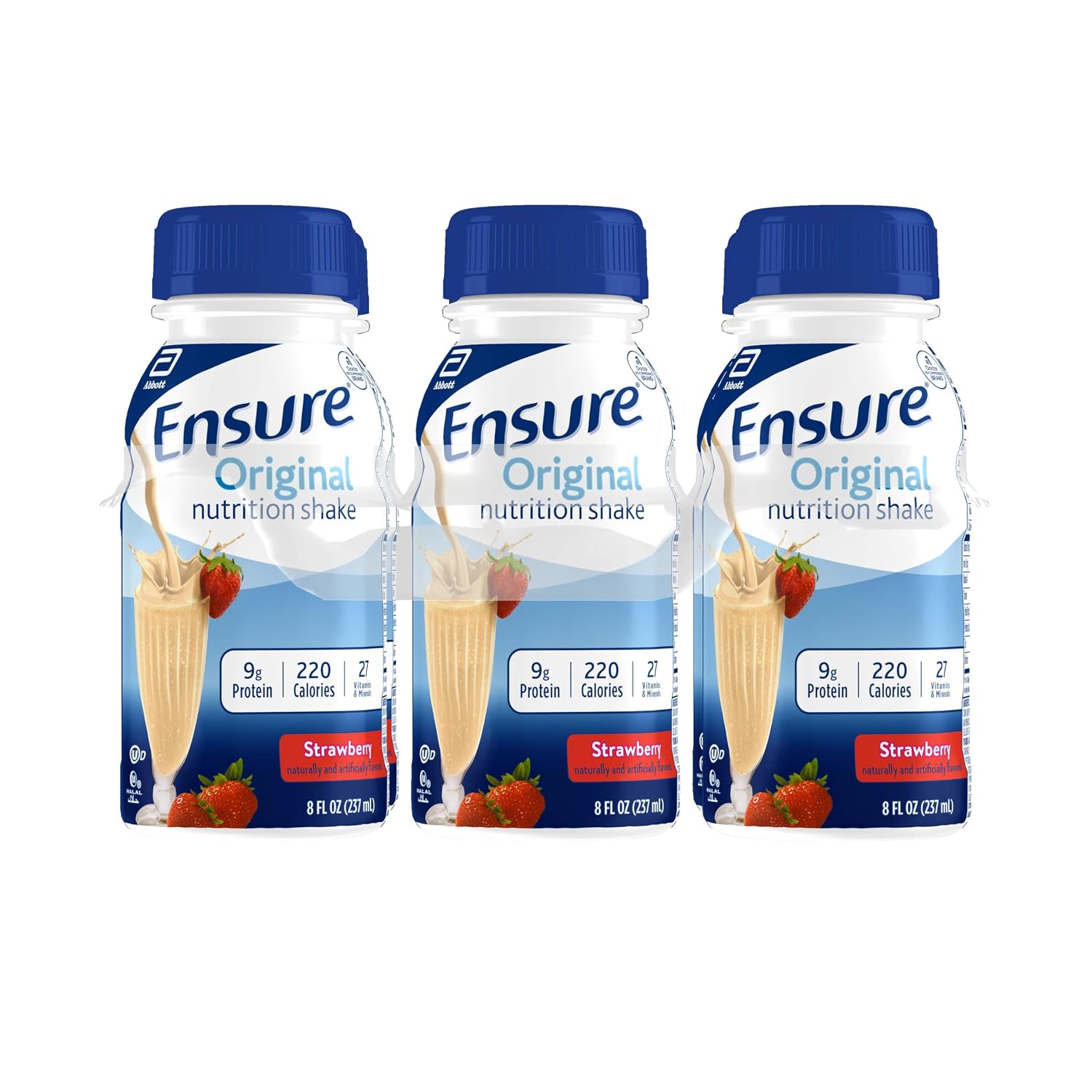 Ensure Original Strawberry Nutrition Shake | Small Meal Replacement Shake | Ready To Drink | 9g Protein, 27 Vitamins and Minerals | 8 fl oz - 6 Pack