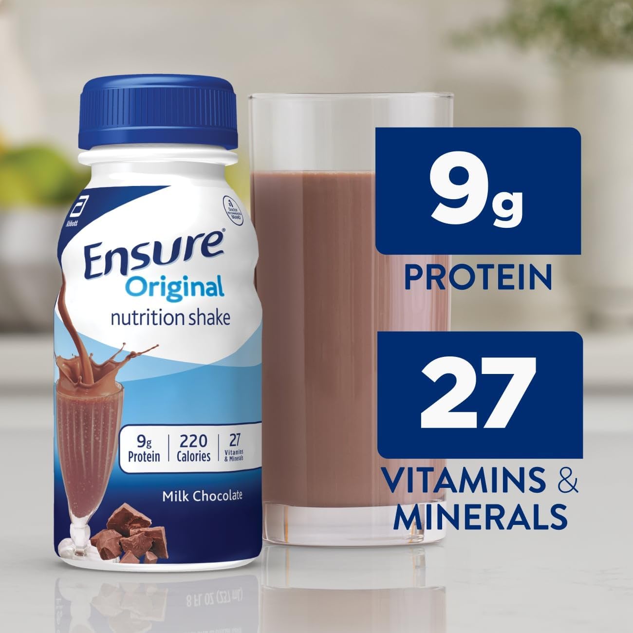 Ensure Original Milk Chocolate Nutrition Shake | Small Meal Replacement Shake | Ready To Drink | 9g Protein, 27 Vitamins and Minerals | 8 fl oz - 16 Pack