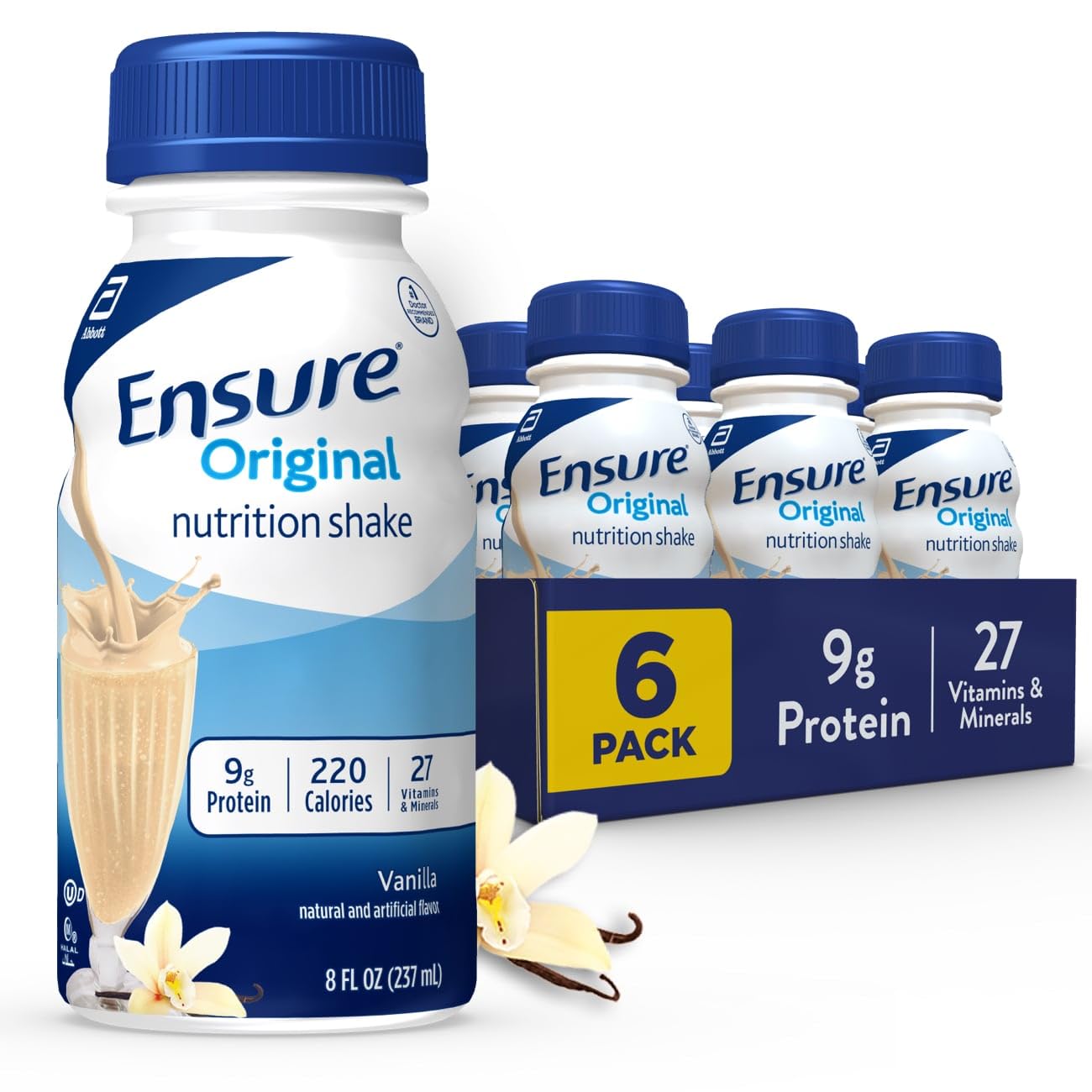 Ensure Original Vanilla Nutrition Shake | Small Meal Replacement Shake | Ready To Drink | 9g Protein, 27 Vitamins and Minerals | 8 fl oz - 6 Pack
