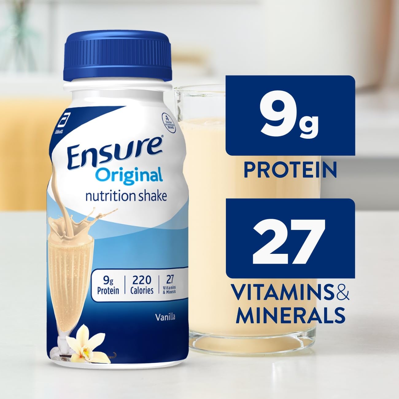 Ensure Original Vanilla Nutrition Shake | Small Meal Replacement Shake | Ready To Drink | 9g Protein, 27 Vitamins and Minerals | 8 fl oz - 6 Pack
