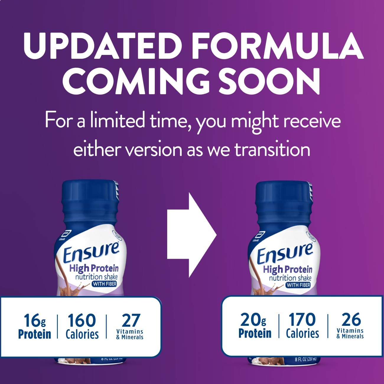 Ensure High Protein Bottled Milk Chocolate Nutrition Shake with Fiber, Ready to Drink, 16g Protein and 27 Vitamins and Minerals, 8 fl oz, 24 Pack