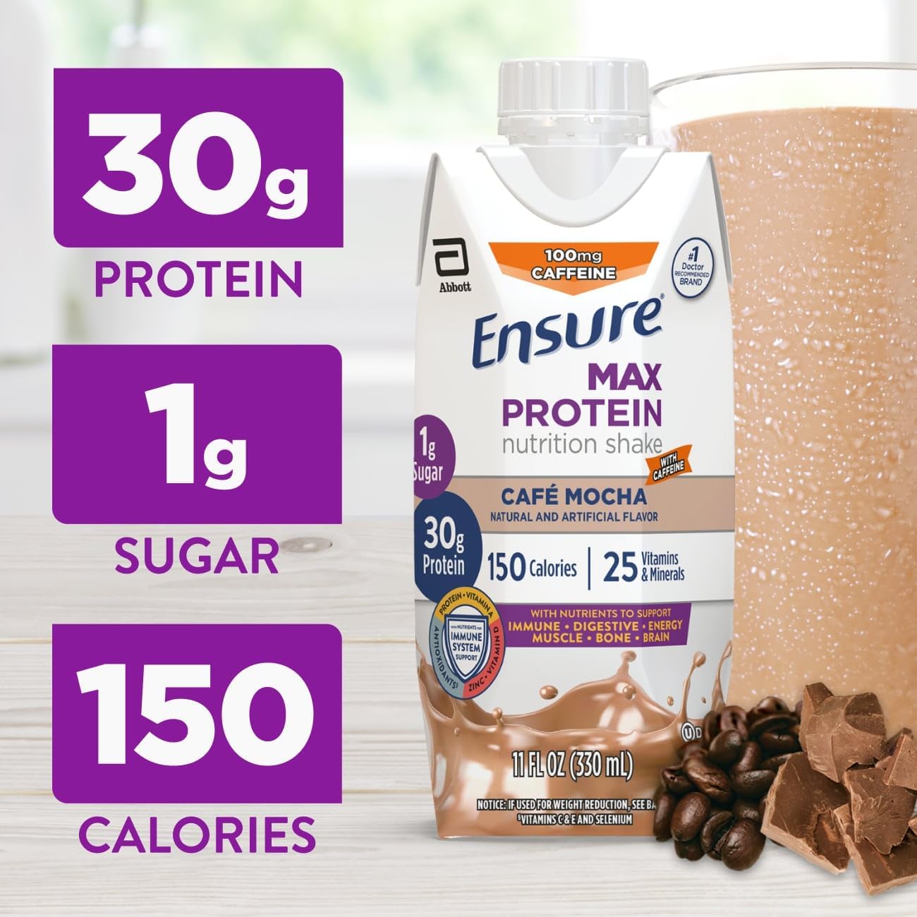 Ensure Max Protein Café Mocha Shake, 30g High Protein, 4 Pack